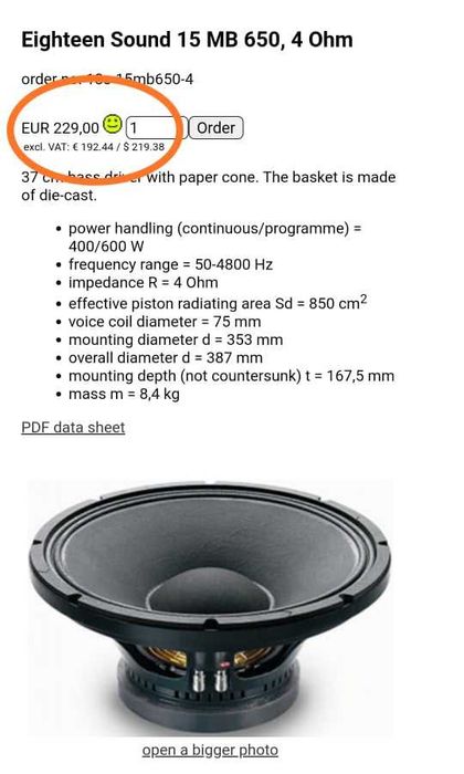 Eighteen Sound 15MB650 15 polegadas, 4 Ohms serve para grave