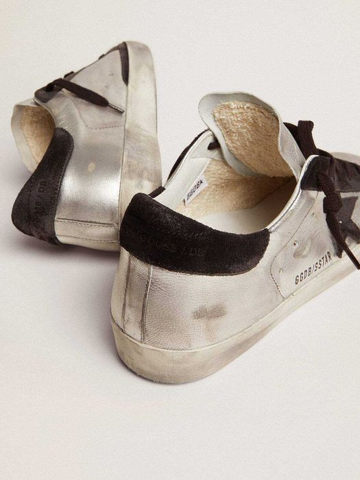 Кеди Golden Goose Super-Star in Silver Leather with Contrasting Insert