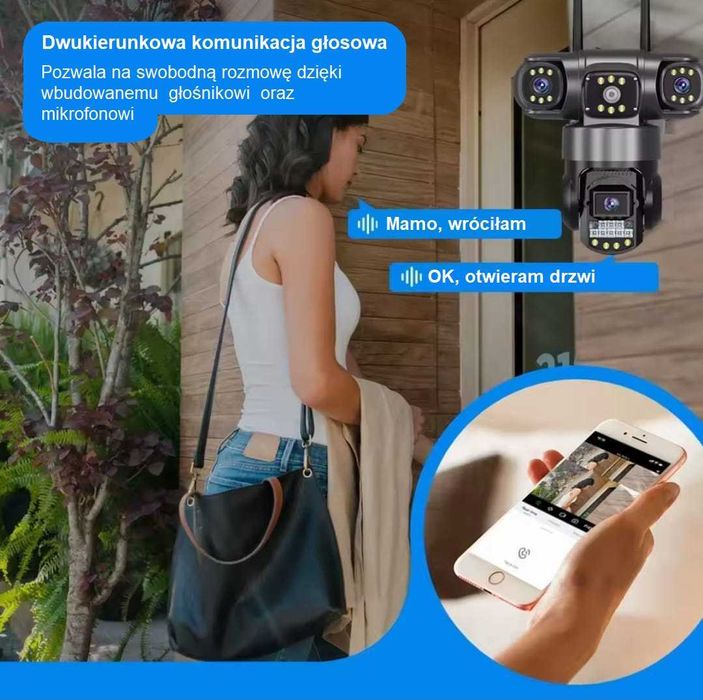 Inteligentna Kamera sieciowa WiFi  potrójna 4K 3x4MP + Karta SD 64GB!