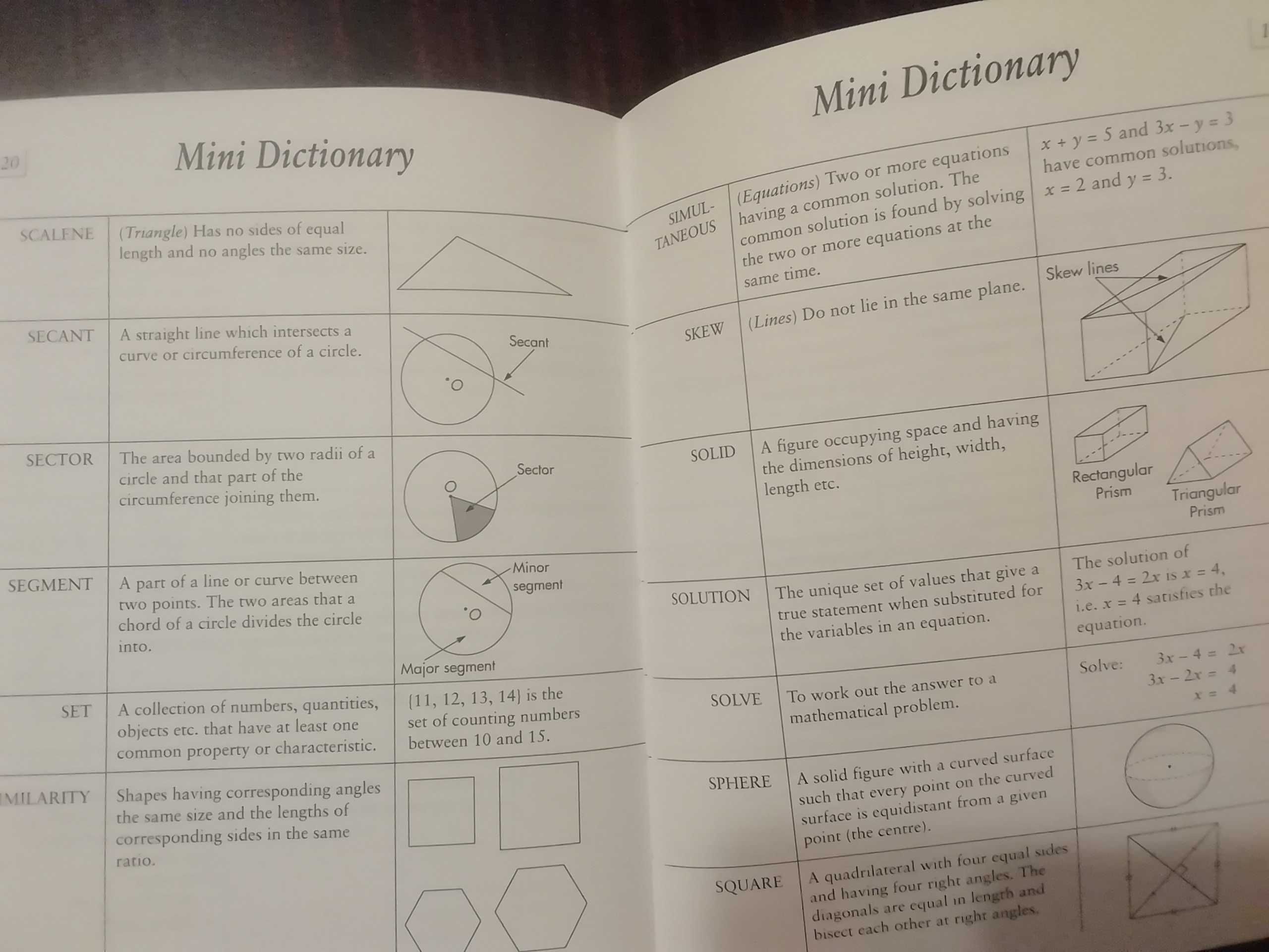 Handy maths manual, Słownik matematyczny po angielsku,