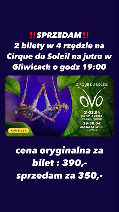 2 bilety na Cirque du Soleil Gliwice 29.04