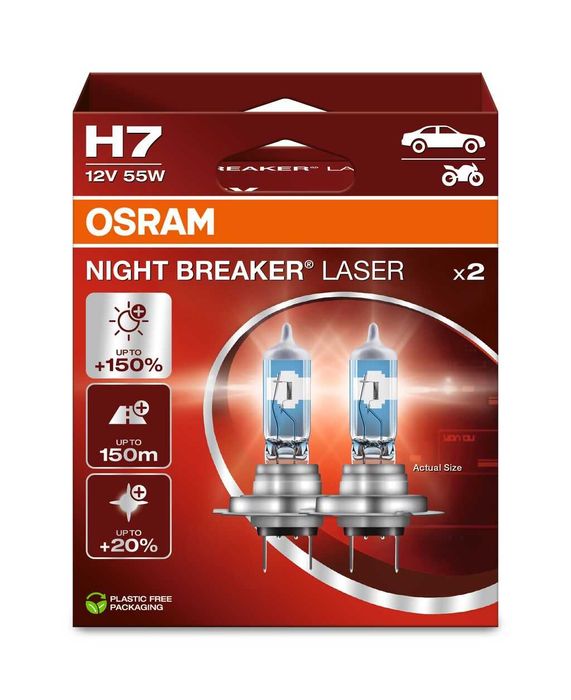 Żarówki H7 Osram Night Breaker Laser +150%, kpl 2 sztuki
