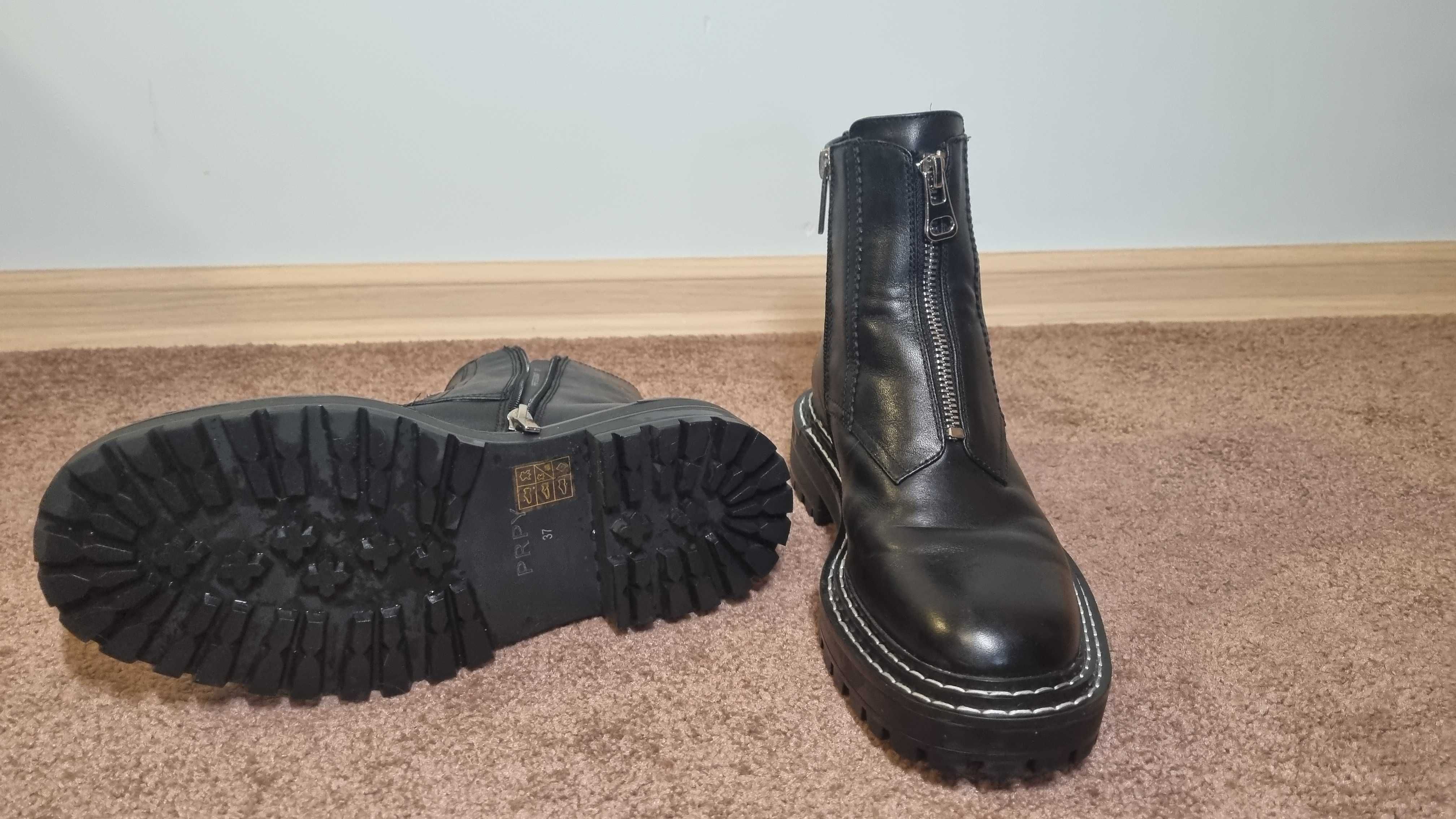 Женские черные кожаные ботинки Sansuna PRPY. Размер 37