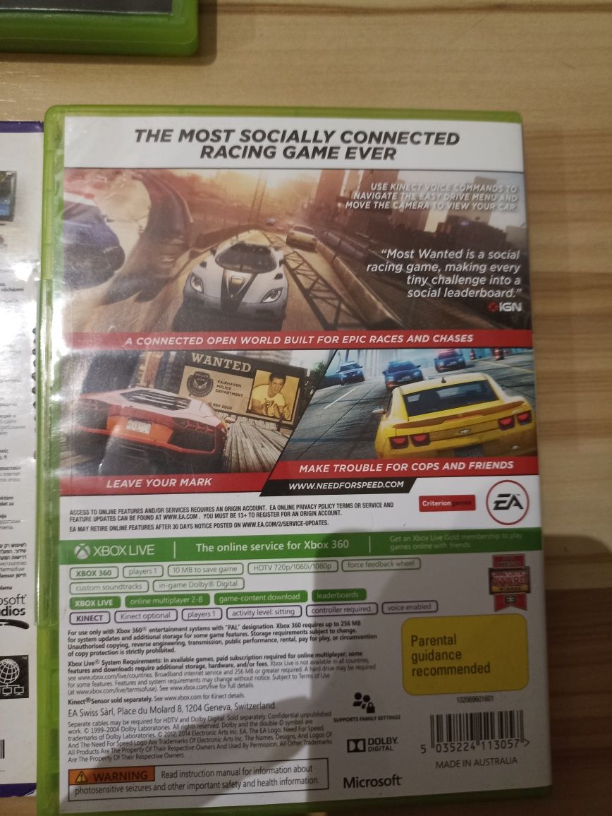 Zestaw 3 gier Xbox 360 –NFS, Rango, Kinect adevtures– stan idealny!