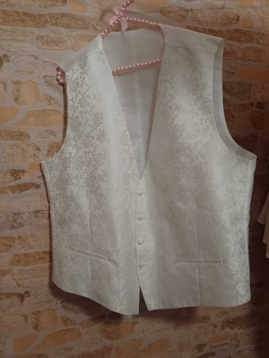 (3XL/4XL) Biała, ślubna kamizelka garniturowa z Londynu, NOWA