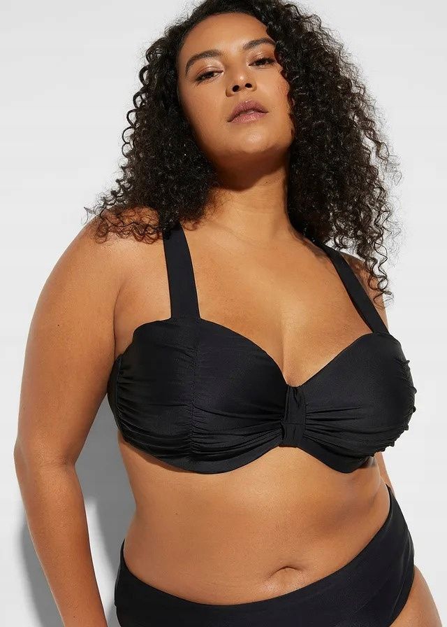 B.P.C biustonosz bikini na fiszbinach czarny marszczenia r.90D