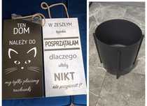 Zestaw rustykalnych dekoracji metalowa osłona na donice i dwa obrazy