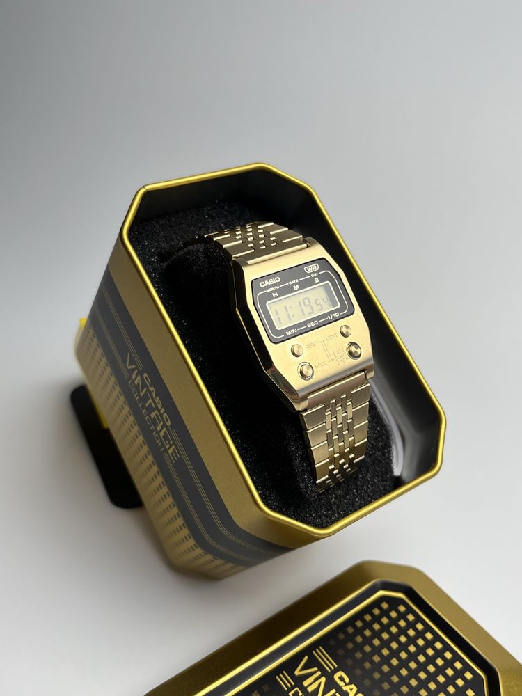 Casio a-1100g, золотистий годинник, касіо вінтаж