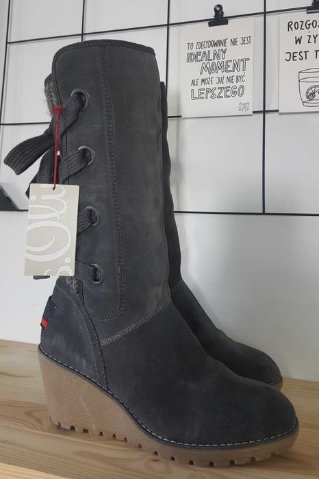 Nowe kozaki Botki S-Oliver Szare Skóra naturalna Zamsz rozm. 40