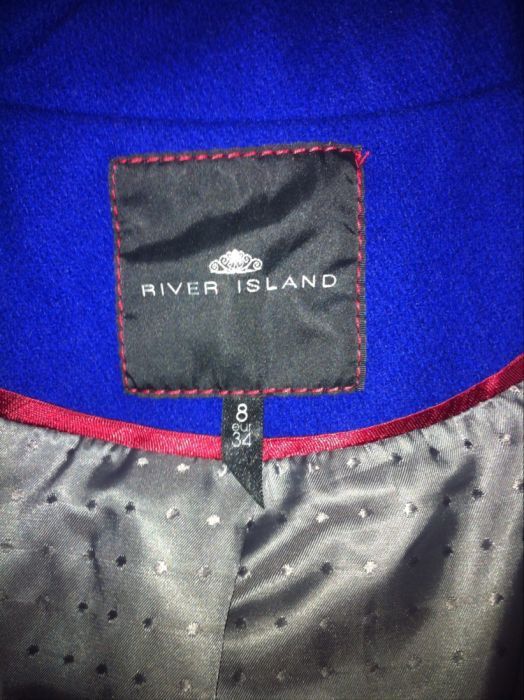 Синее двубортное пальто полушерстяное River Island
