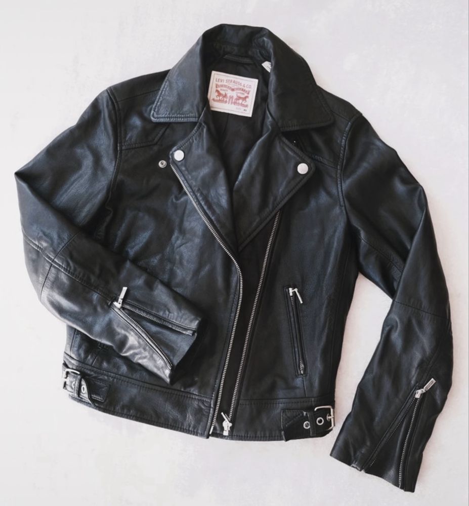 Casaco preto Biker Levi Strauss & Co em Pele Genuína NOVO