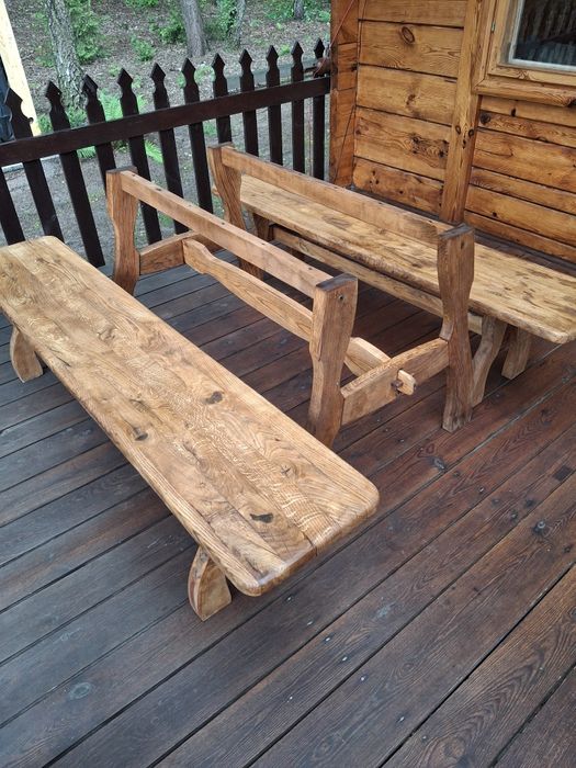 Dwie ławki i konstrukcja pod stół dąb