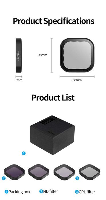 Zestaw filtrów TELESIN CPL ND8 ND16 ND32 do kamery sportowej GoPro