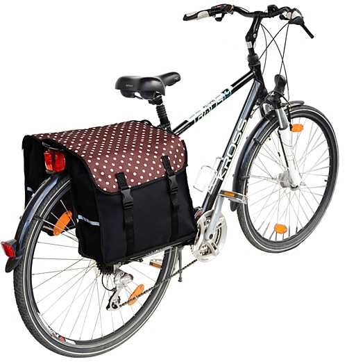 Sakwa na bagażnik, torba rowerowa 2x15L - brązowa w groszki