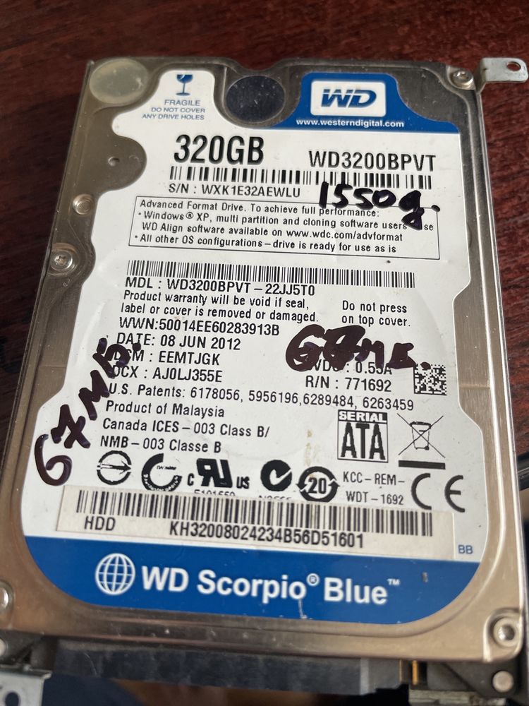 Жесткий диск  HDD 2,5 для ноутбука на 500гб в идеальном состоянии