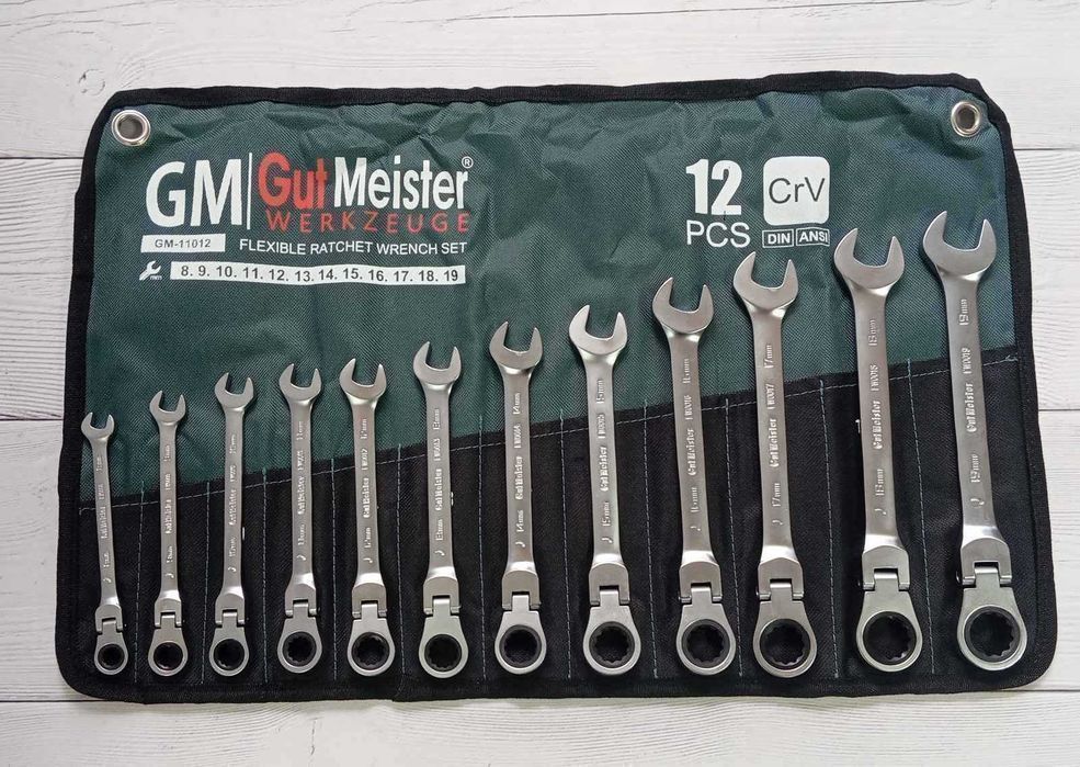 Набір ключів з тріскачкою і шарніром 8-19мм 12 шт GUT MEISTER GM-11012