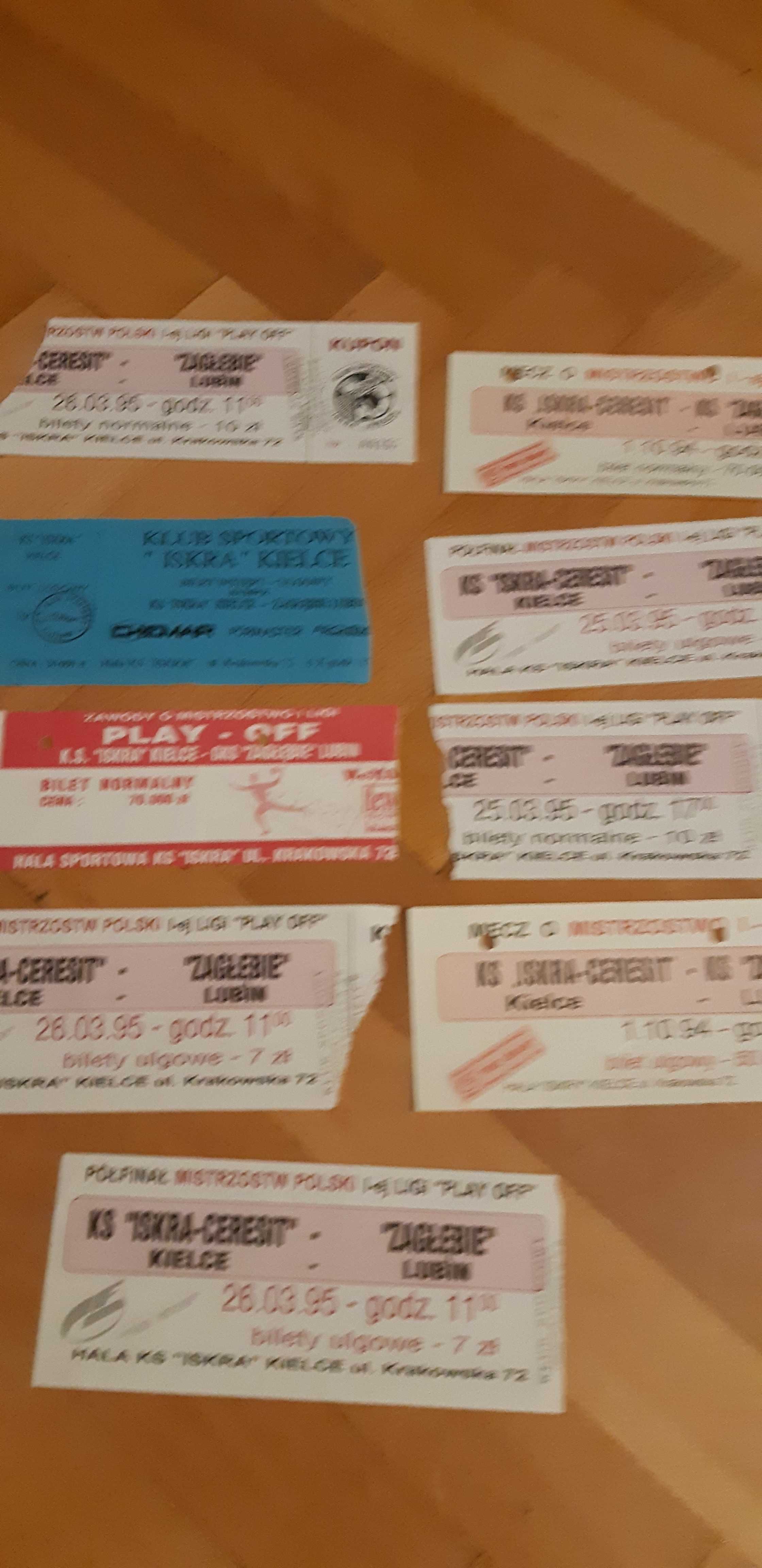 zestaw 9 biletów Iskra Kielce -Zagłębie Lubin lata 90-te piłka ręczna