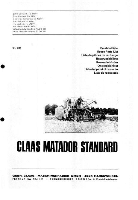 Claas Matador Standard, Columbus, Mercator, Mercator 60 katalogi cz PL