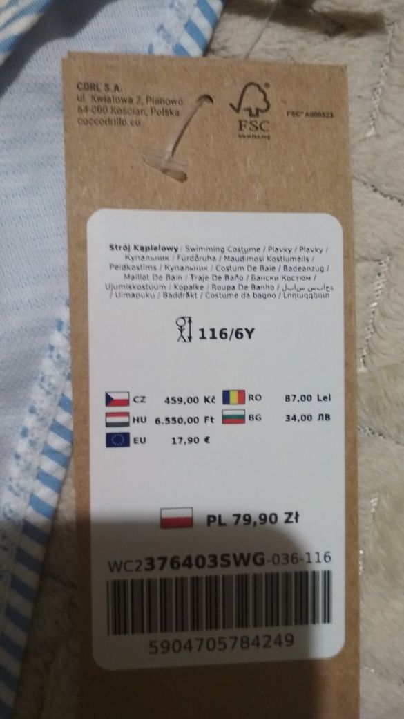 Nowy uroczy zestaw strój kąpielowy+opaska coccodrillo r. 116, 6 lat