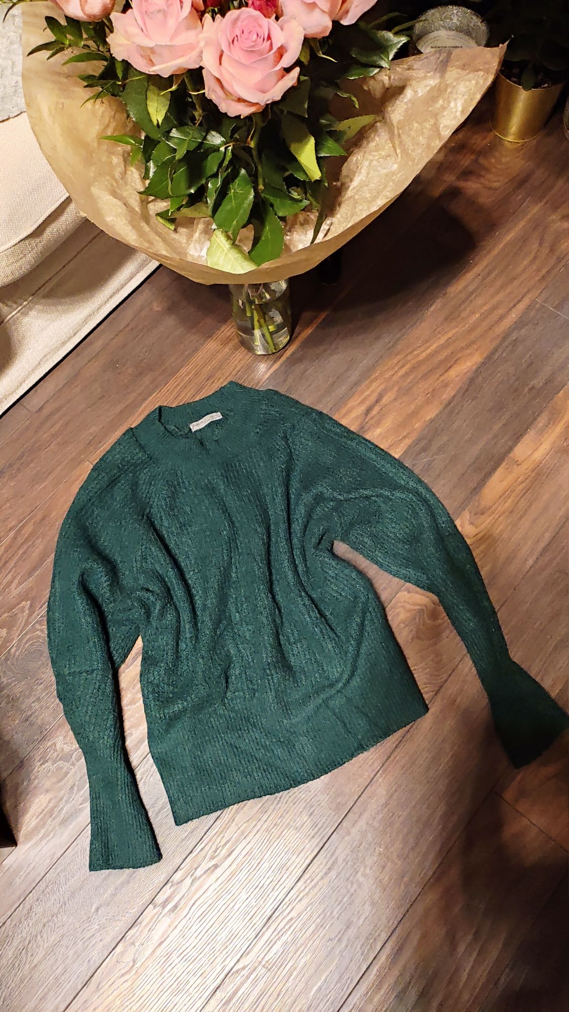 Gruby sweter Pull and Bear, zieleń, S jak nowy