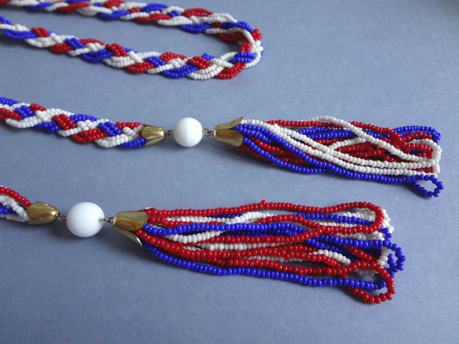 Pasek pleciony koraliki wiązany z frędzlami UNIKAT!