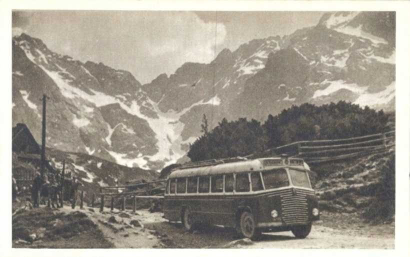 Pocztówka Tatry Morskie Oko Autobus Fiat 666RN