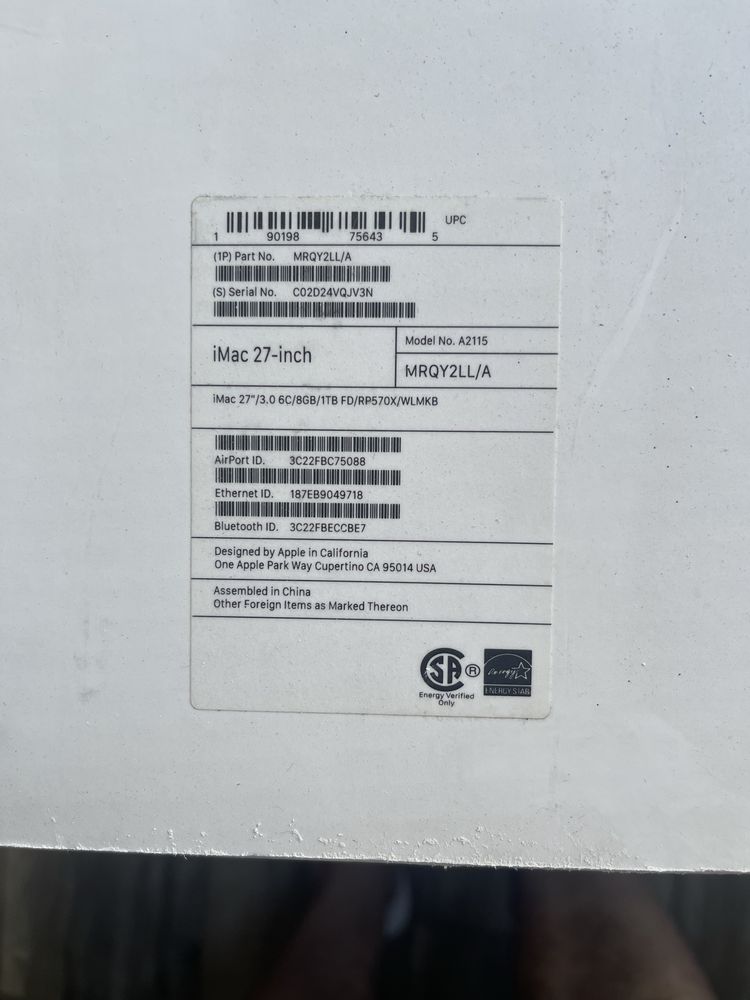 Imac retina 27’  2019