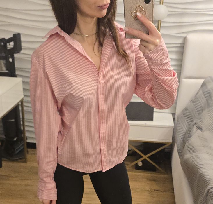 Koszula w paski (różowo biała)