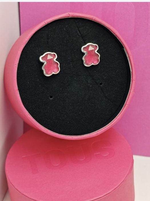 Kolczyki z misiem srebro 925 z rubinem