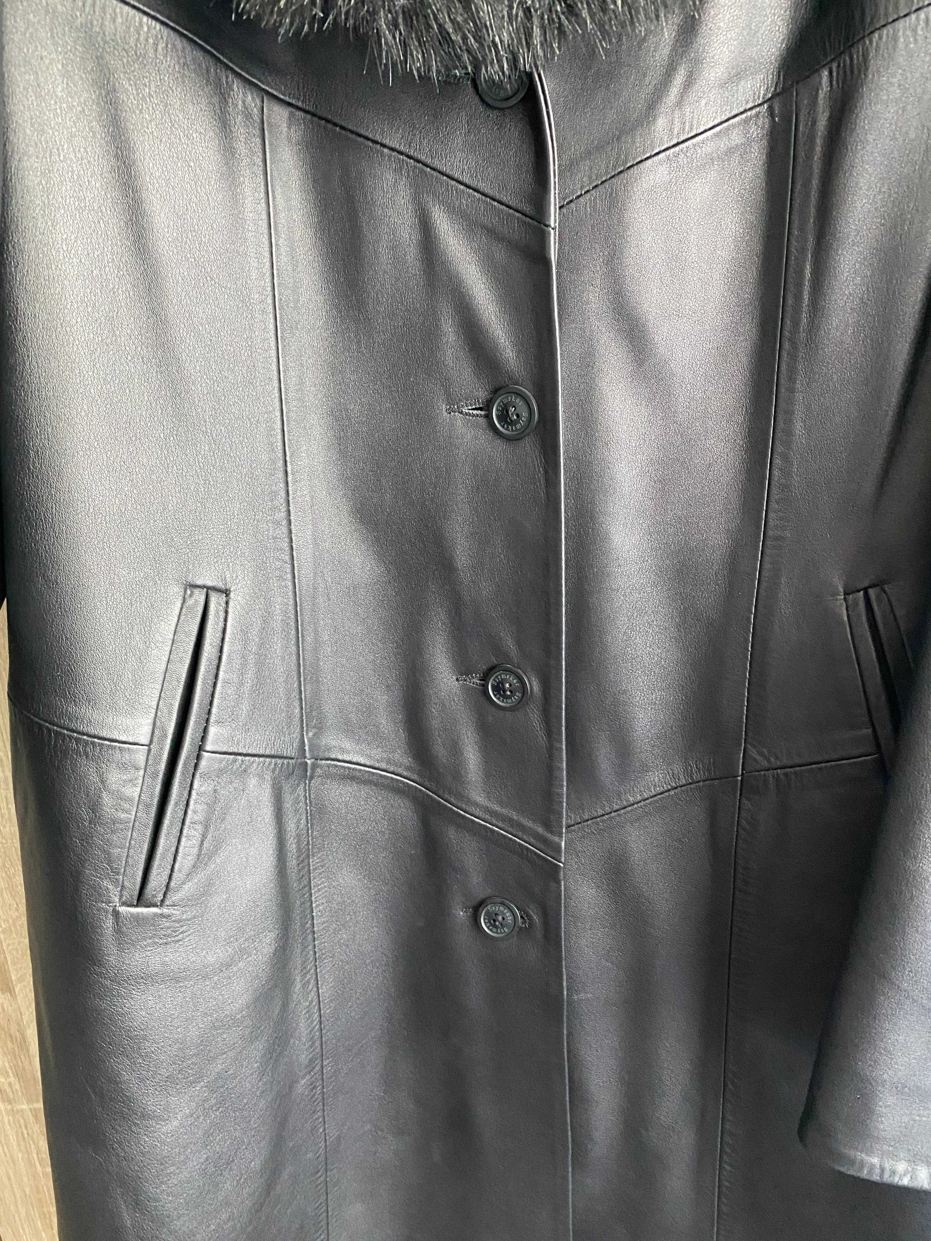 Czarny Skórzany Płaszcz XL