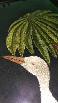 Obraz Ptaki - wyszywany ręcznie XIXw w ramie za szkłem