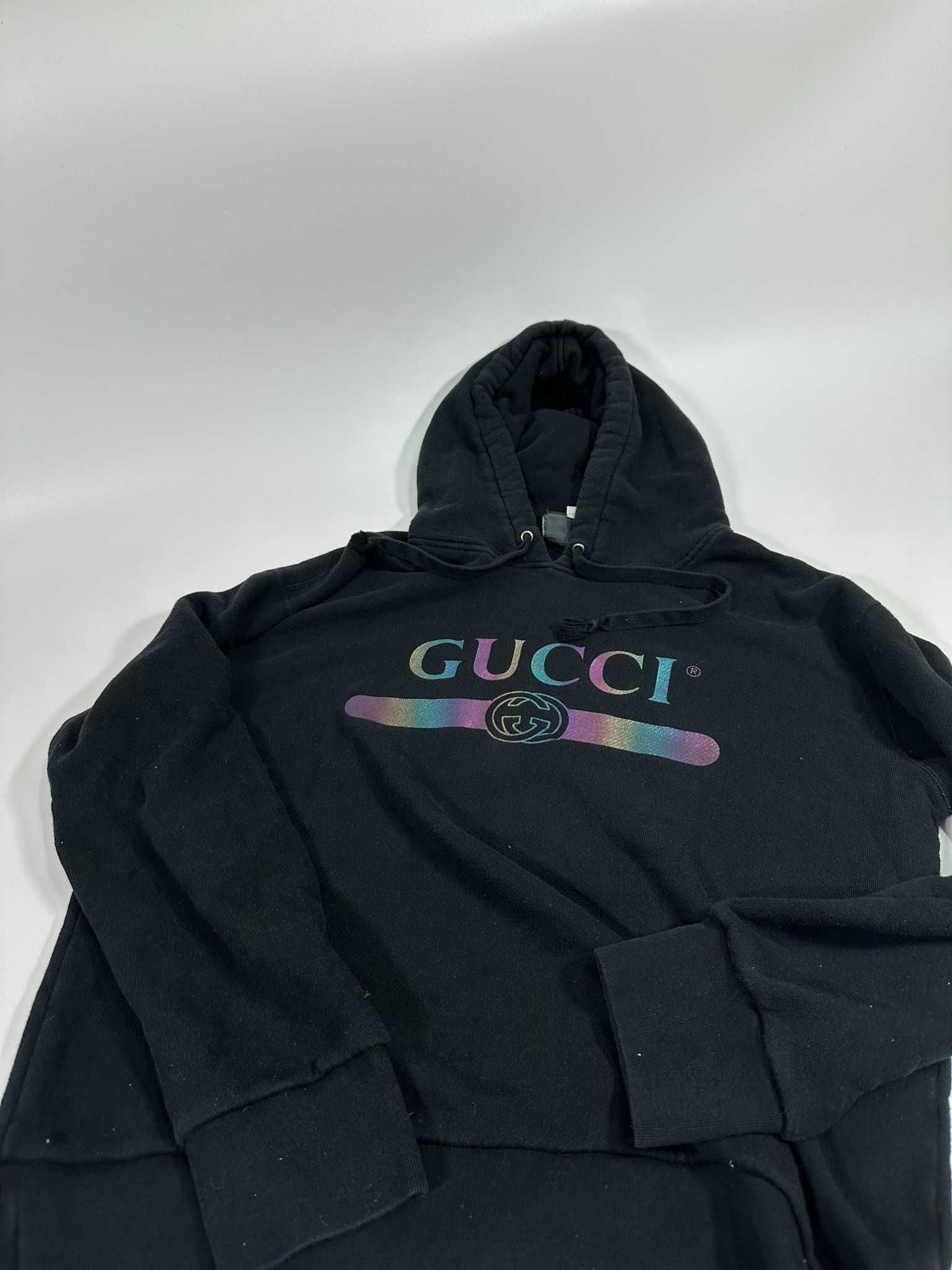 Oryginalna Bluza Gucci Hoodie Rainbow Belt Logo Czarna