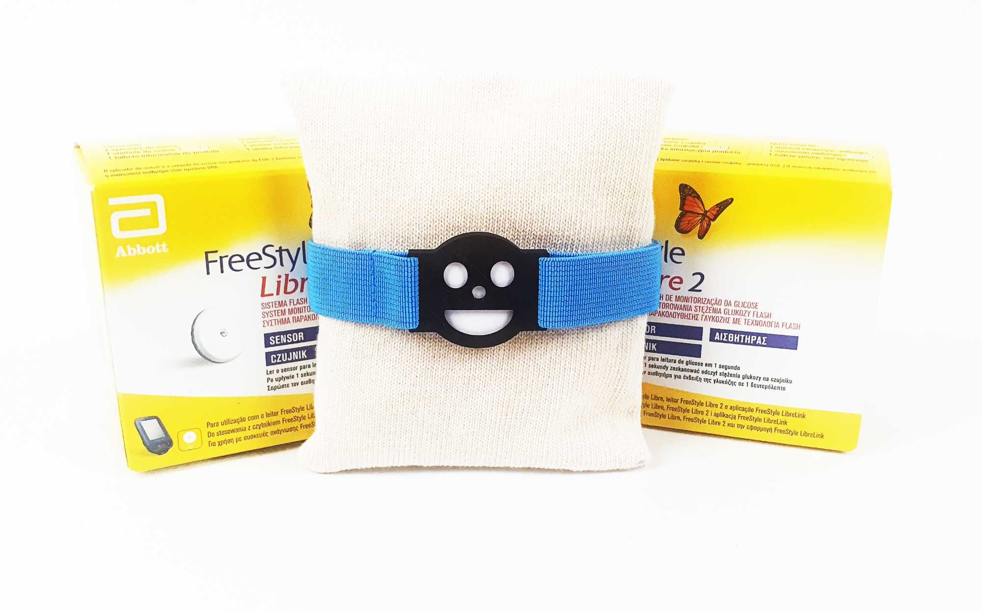 Opaska ochronna na sensor FreeStyle Libre 2 Uśmiech NIEBIESKA