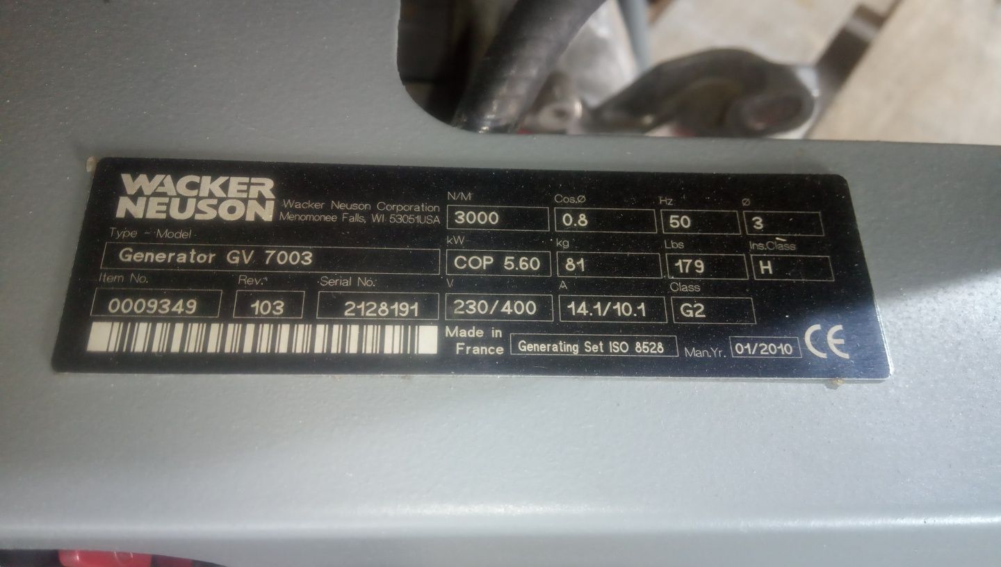 Agregat prądotwórczy generator trójfazowy Wacker Neuson GV 7003