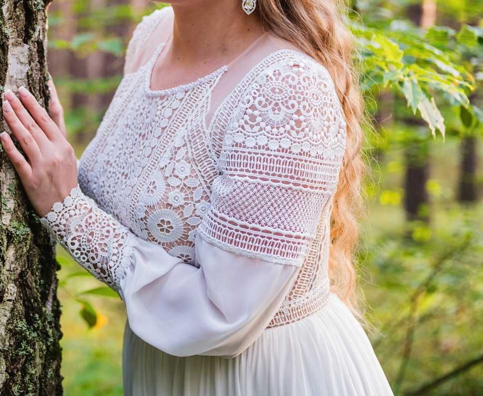 Suknia ślubna boho rustykalna ecru rozmiar 40 + welon