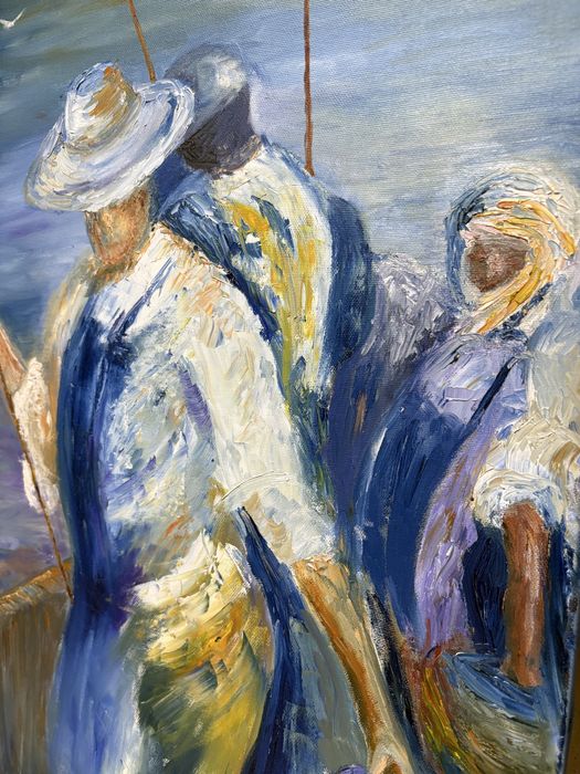 pintura contemporanea em óleo sobre tela “pescadores”