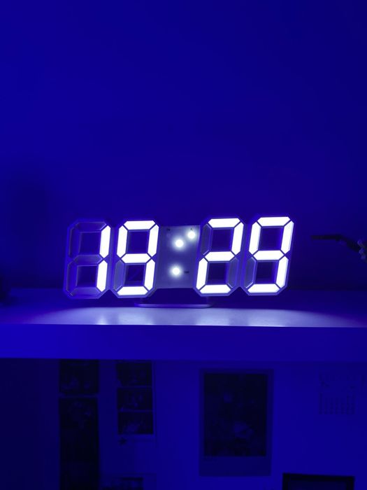 Zegar 3D Led Biały Nowy Budzik Alarm