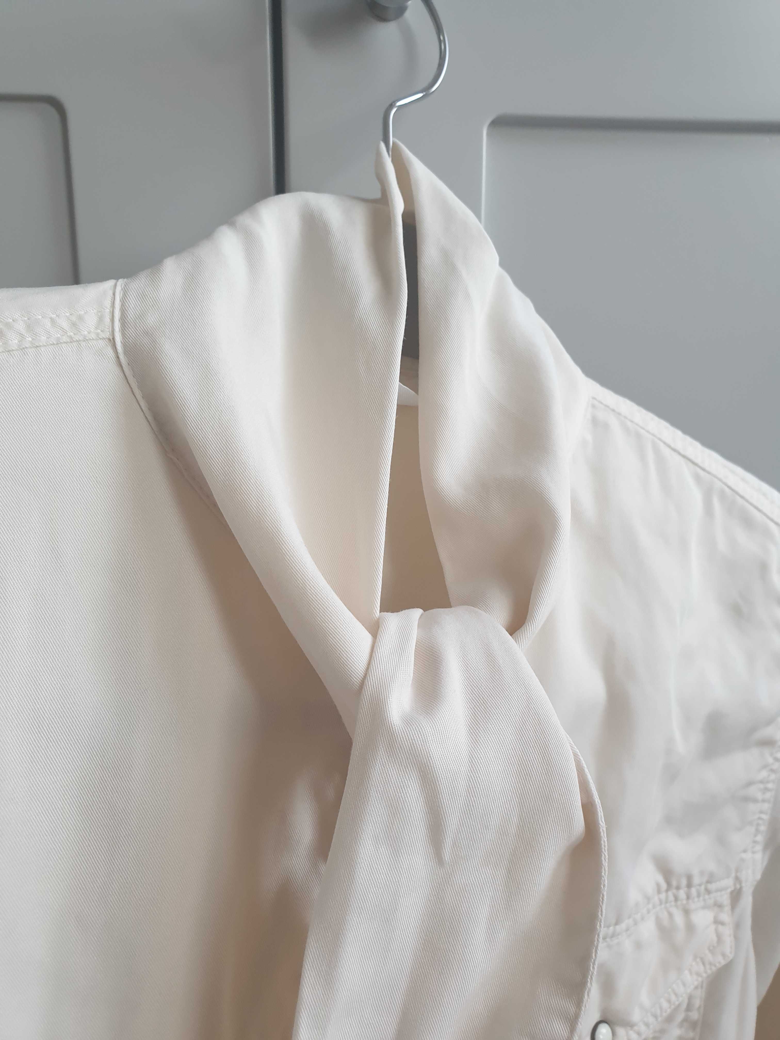 Beżowa koszula wiązana pod szyją na zatrzaski Zara 36 38 S z tencelu
