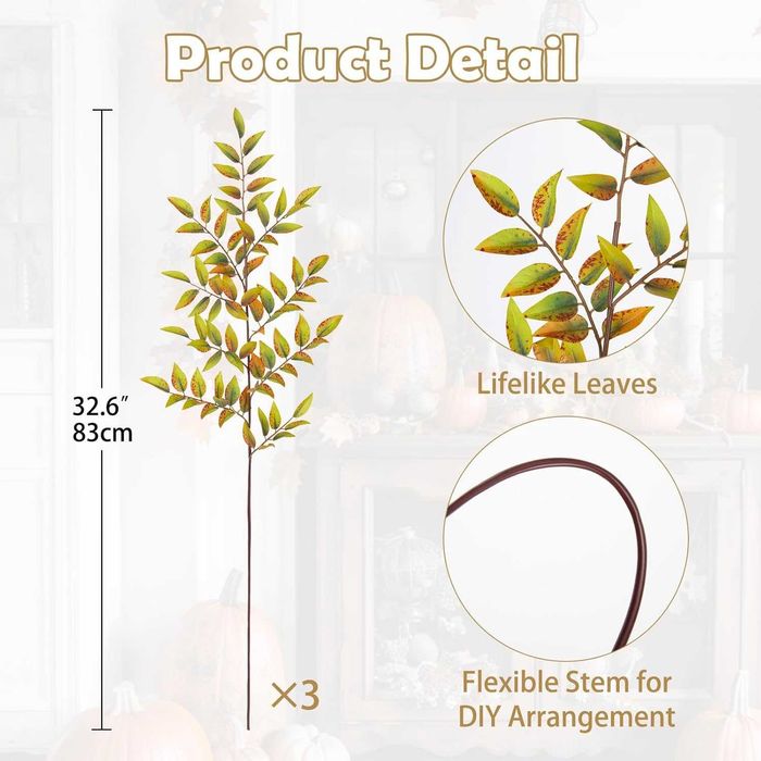 Nowa gałązka / jesienna / ozdoba / liście / sztuczne / 3szt / A2373-a!