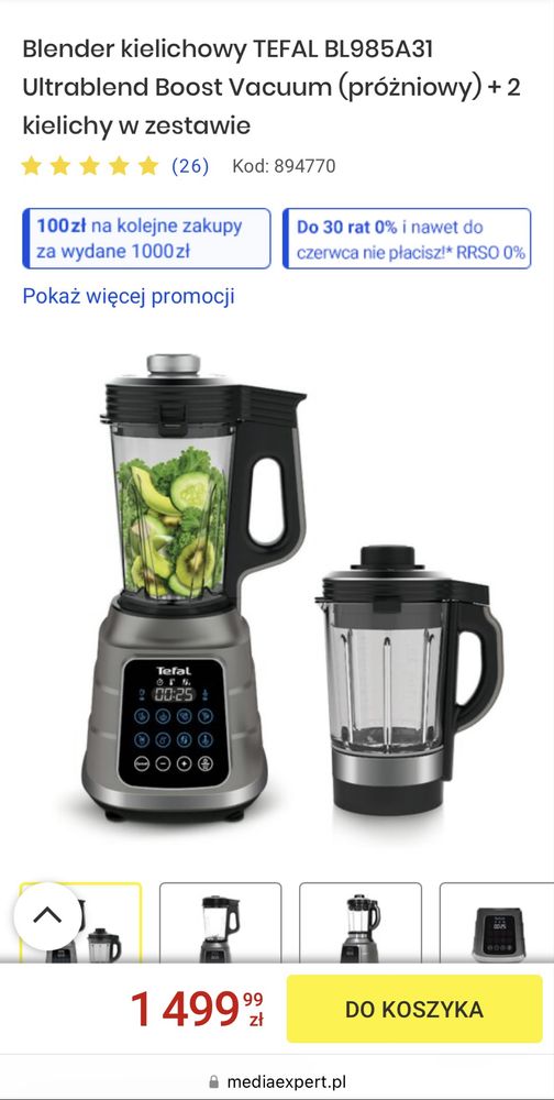 Blender kielichowy TEFAL Ultrablend Boost Vacuum (próżniowy)