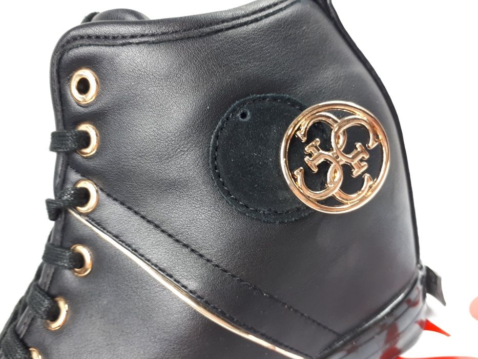 Sneakersy czarne GUESS platforma złote logo botki oryginalne 39