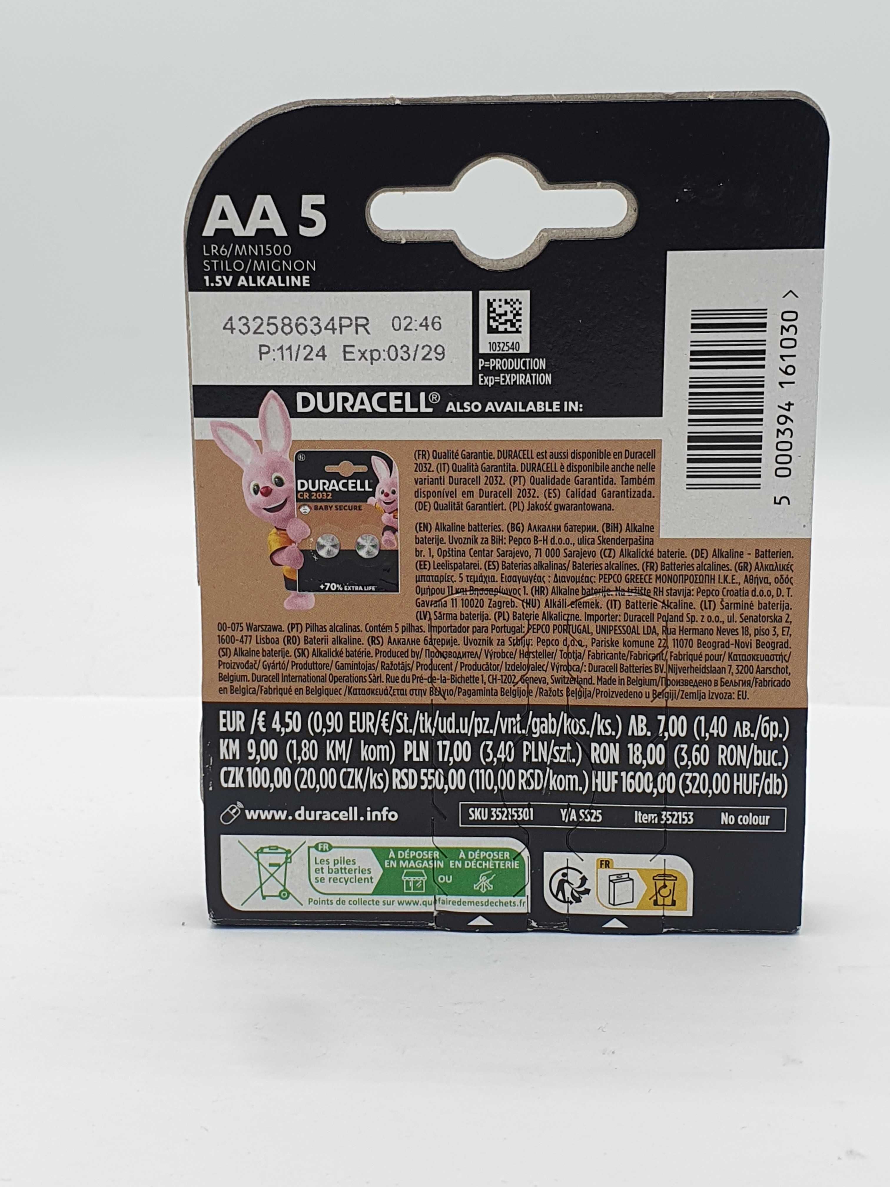 Bateria alkaliczna Duracell AA (R6) 5 szt.