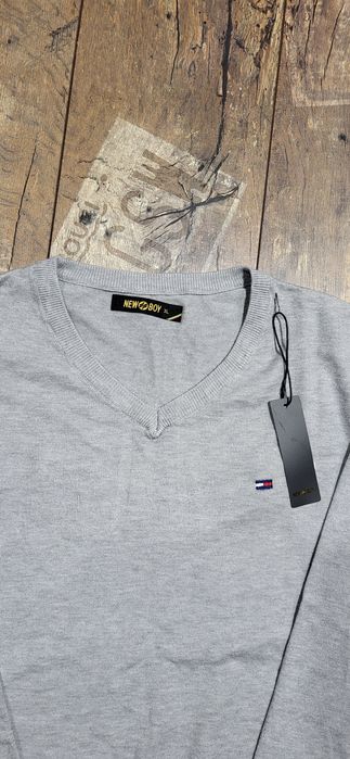 Szary sweter męski miękki jak kaszmir logo XL