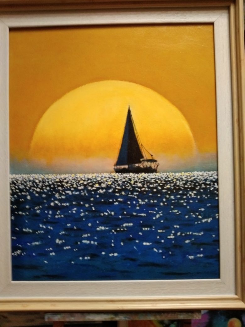 Картина маслом Закат на море.
