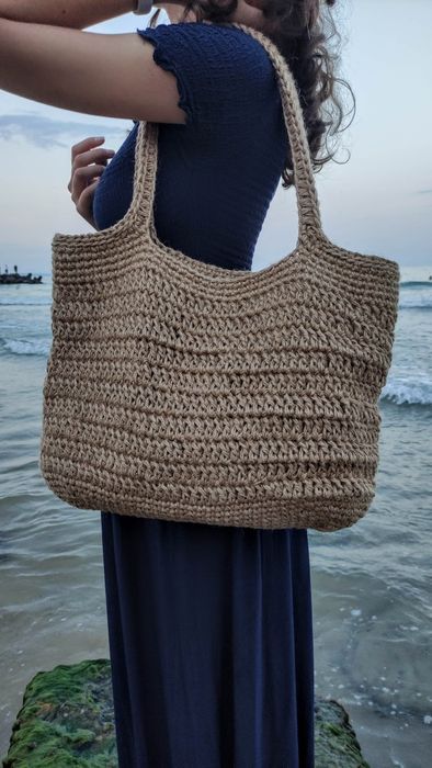 Плетена сумка шопер. Пляжна еко сумка. В'язана джутова сумка.