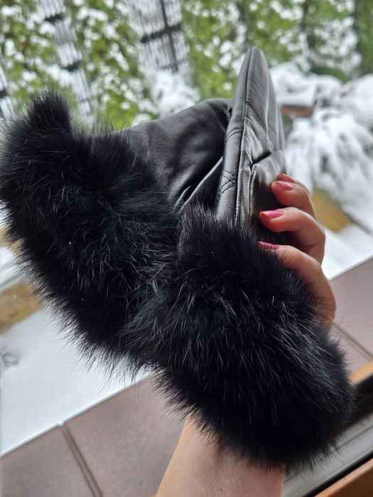 Skórzane rękawiczki z futerkiem z królika