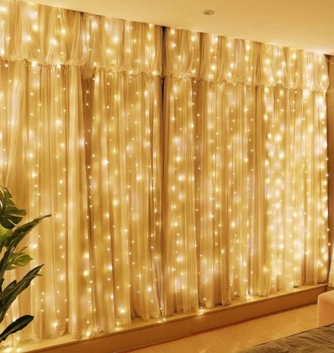 Kurtyna świetlna LED 3x3 m z pilotem ciepła barwa