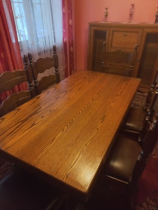 Dębowy solidny stół + 6 krzeseł