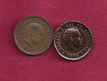 Moedas da Monarquia D.  Carlos I  5 Reis  1901 e  1904  cobre