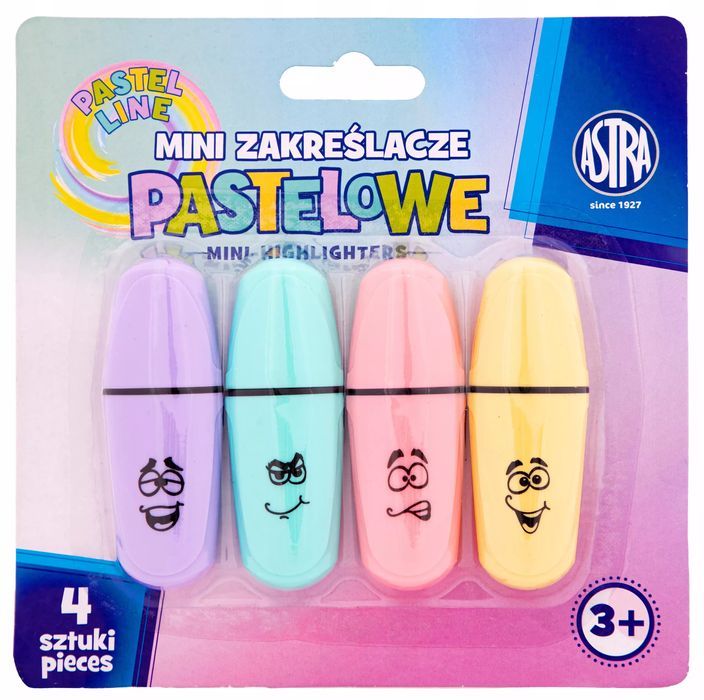 Zakreślacz mini pastelowy 4 kolory. Astra